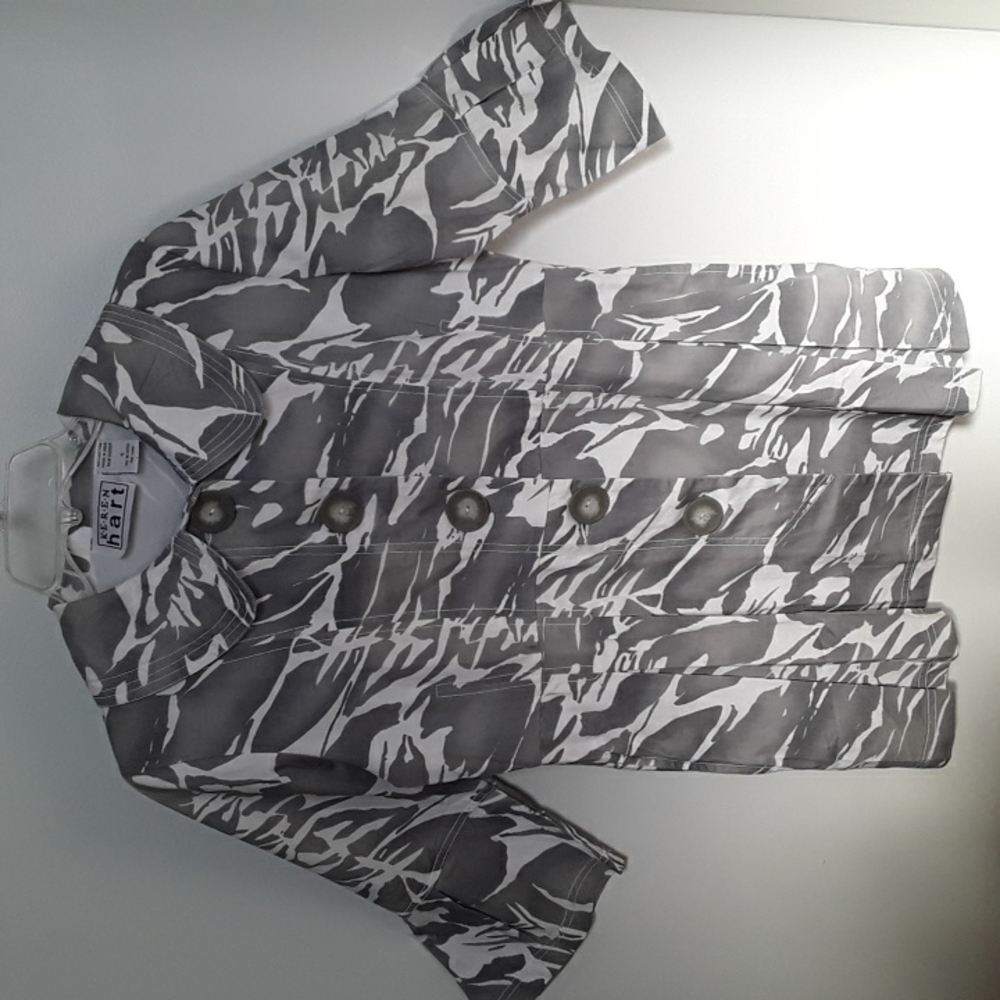KEREN Hart Top/Jacket 3/4 Bell Sleeves, Gray & White, Size S